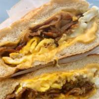 Bacon, Egg and Cheese Sandwich · Comes with 2 eggs and 2 pieces of cheese.
