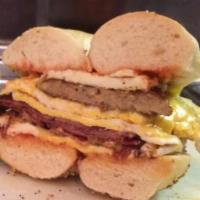 Sausage, Egg and Cheese Sandwich · Comes with 2 sausages, 2 eggs and 2 pieces of cheese.

