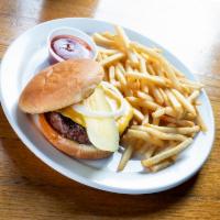 Fremont Burger · Homemade beef patty with pickle, raw onions and mayo.