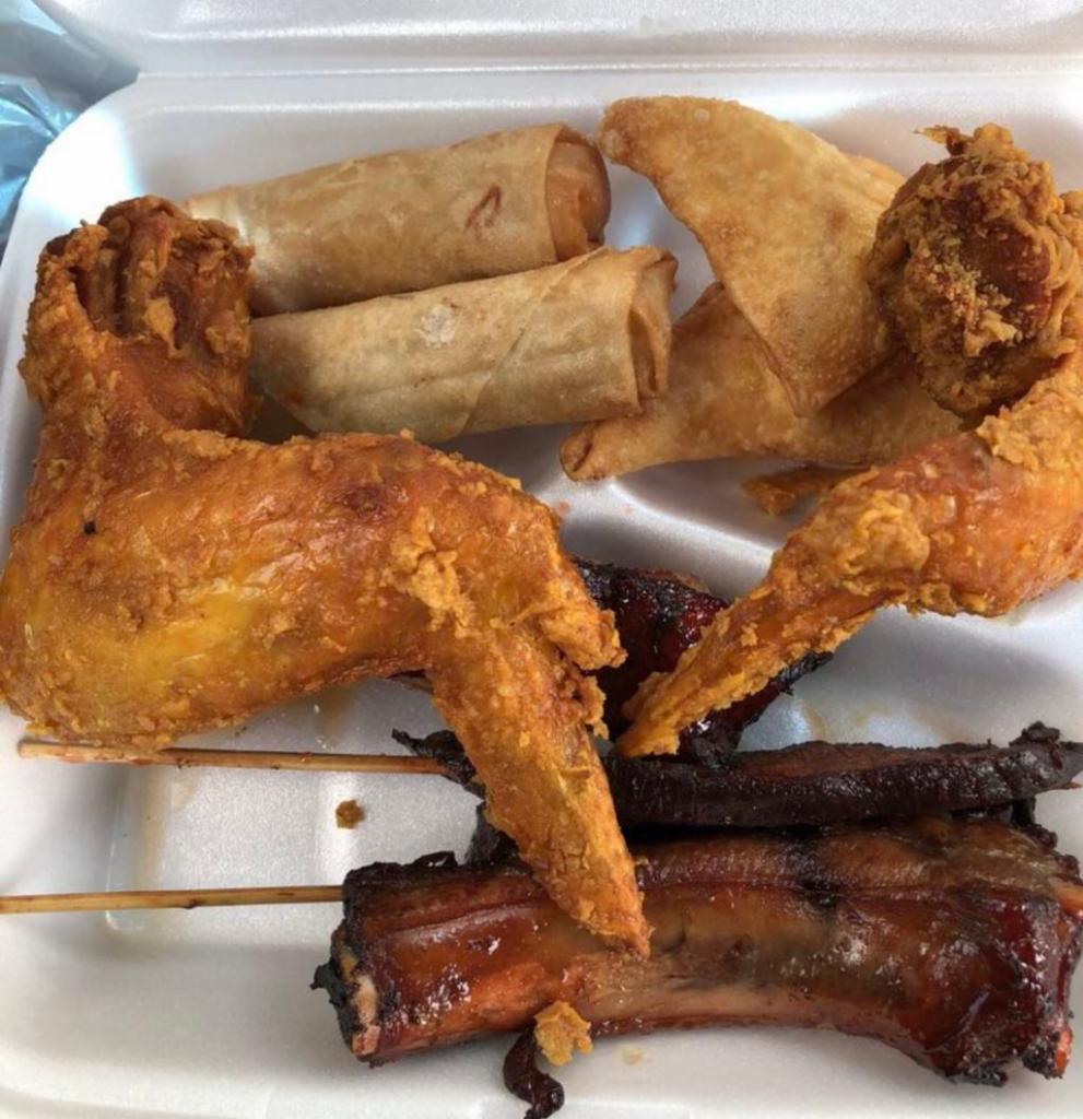 12. Pu Pu Platter For 2 · Barbecued Spare Ribs, Chicken Wings, Shrimp Toast, Chicken Stick, Fried Wonton and Spring Roll.