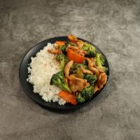 67. Chicken with Broccoli · Served with white rice