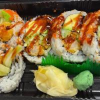 Shrimp Tempura Roll · 5 pieces. Shrimp tempura, cucumber, avocado, and crab meat.
