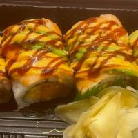  Dancing Dragon Roll · Raw and spicy. Spicy tuna mango, topped with cooked shrimp, avocado,spicy mayo, and eel sauc...