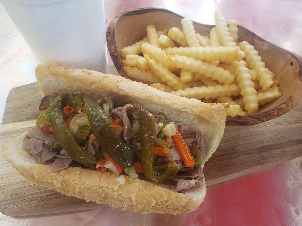 7. Italian Beef Meal · Sliced Italian Beef on French Bread. Includes Sm. Fry & Sm. Drink. Your Choice of Toppings.