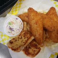 Perch Dinner · Three Pieces of Perch served with Fries, Cole Slaw & Garlic Bread.  Includes one large cup o...