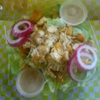  Caesar Salad with Chicken · Fresh Iceberg Lettuce Topped with Croutons, Grated & Shredded Parmesan Cheese, Purple Onion ...