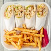 Chicken Chunk Wrap a la Carte · Soft pita bread filled with marinated chicken tenderloin cubes with garlic spread, sliced to...