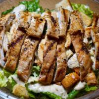 Caesar Salad with Chicken · Green salad with Caesar dressing, cheese and chicken.