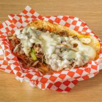 Philly Cheesesteak Basket · Your choice beef philly or chicken philly cheesesteak,  peppers onions provolone cheese Fren...