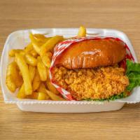 Cajun Chicken Burger Basket  · 100% hand breaded premium chicken breast grilled or fried to perfection with spicy cajun sea...