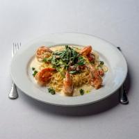 Cypress Pasta · Shrimp, angel hair pasta, sun-dried tomatoes, baby spinach, creamy garlic Parmesan sauce.