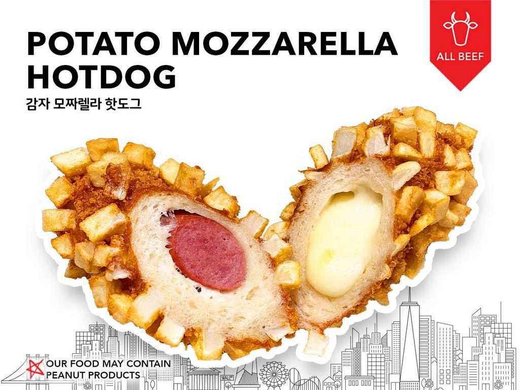 Potato Mozzarella Hotdog · A fantastic combination of crispy potatoes and  half Mozzarella cheese half beef sausage. 