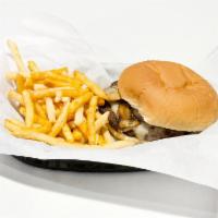 Fun Guy and Swiss Burger · 1/2 lb. all beef patty topped with sauteed mushrooms and Swiss cheese.