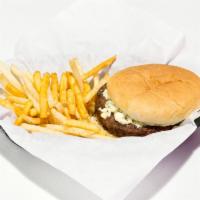 Black and Blues Burger · 1/2 lb. all beef patty blackened and covered in blue cheese dressing.