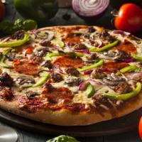 Meat Supreme Pizza · Pepperoni, sausage, mushrooms, peppers and onions.