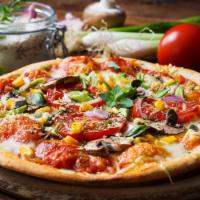 Vegetarian Pizza · Broccoli, mushrooms, tomatoes and onions.
