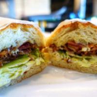 BLT with Cheese Breakfast Sandwich · Bacon, lettuce, and tomato. Baked bread that has been flavored with cheese.