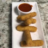 Mozzarella Sticks · 8 pieces. Mozzarella cheese that has been coated and fried.