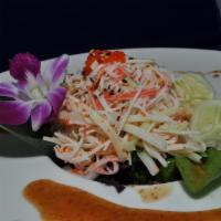 Kani Salad · Premium surimi crabmeat with julienned  cucumbers and caviar in Japanese mayo.