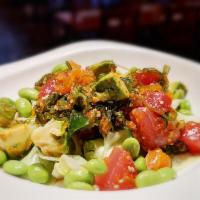 Supreme Poke Bowl · Salmon, tuna, avocado, edamame, mango, seaweed salad with chef mustard dressing and kizami n...