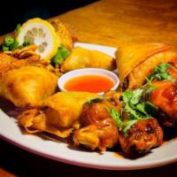 Wings & Samosas Platter. · Our popular sampler plate of Golden Samosas and Burmese Wings. Choose any 3 combinations of ...