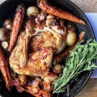 ½ MURRAY’S ROAST CHICKEN · Roasted & Basted In Pan Jus, with Carrots, Asparagus & Popped Fingerling Potatoes