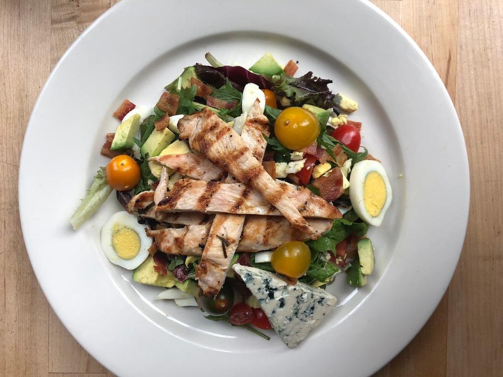 CLASSIC COBB SALAD · Mixed Greens, Grilled Chicken, Bacon, Blue Cheese, Tomato, Avocado, Hardboiled Egg, House Vinaigrette