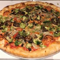 Bushwick Veggie Pizza · Tomato, mozzarella, bell peppers, onion, mushrooms and broccoli.