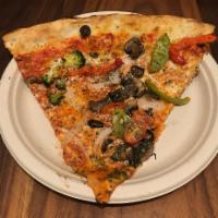 Bushwick Veggie Pizza Slice · Tomato, mozzarella, bell peppers, onion, mushrooms and broccoli.