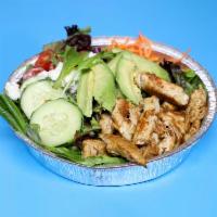 The House OSD Salad · Grilled chicken, spinach, cherry tomatoes, red onion, cucumber, shredded carrot, avocado, fe...