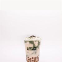 Green Milk Matcha 雪绒抹茶 · Matcha with green milk tea. Come with bubble and whipped cream on top.