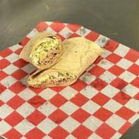 Turkey Wrap · Pan-roasted turkey, lettuce, shaved Parmesan cheese, and mayo in a tortilla shell.