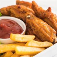 Chicken Wings · 6 Pcs of chicken wings served with French Fries.
