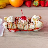 Banana Split/ Churro or Gansito Sundae · Your choice of either a Banana, gansito cake, or churro with any 3 ice cream flavors of your...