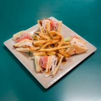 Club House Sandwich · Triple decker with ham, turkey, bacon, lettuce, tomato, Swiss, and American cheese with mayo...