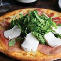 Bufalina Pizza · Truffle olive oil sauce, fresh mozzarella, prosciutto di parma, and fresh arugula. 160–320 c...