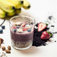 Acai Bowl · Top : Organic Acai, blueberries, maple syrup, coconut oil, raw cocoa, banana, strawberries a...