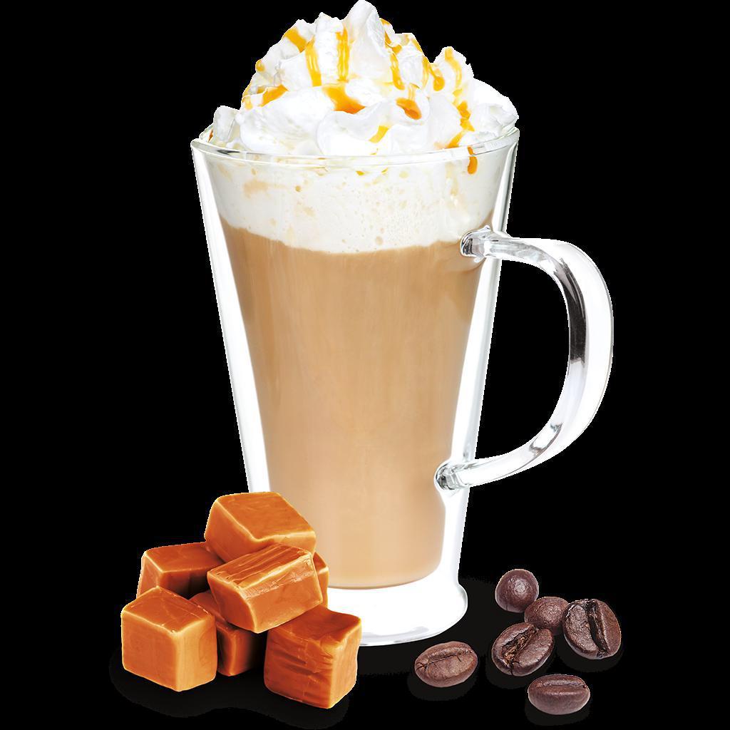 Macchiatto · Your choice of size. Vanilla latte with caramel drizzled. Add extra espresso shot, syrup, sauce, and whipped cream for an additional charge. Substitute milks for an additional charge. 