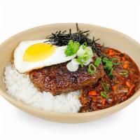 Hamburg Steak Rice · Hamburg steak with hayashi rice, fried egg, seaweed & scallion