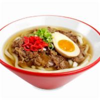 Beef Udon · Udon noodles with simmered beef, onion and dashi broth