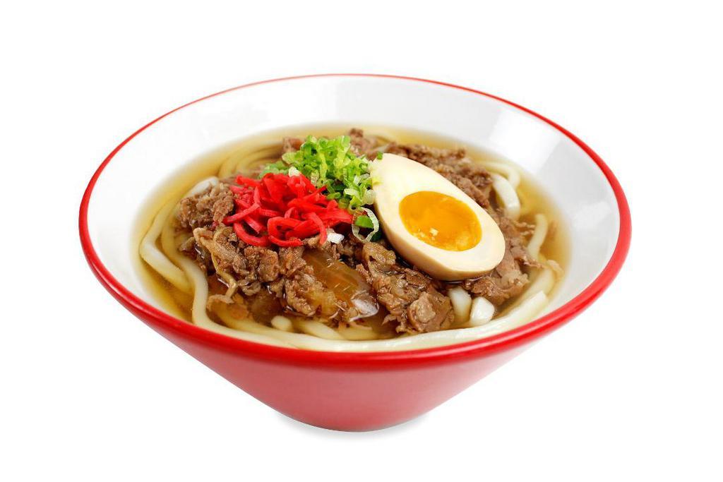 Beef Udon · Udon noodles with simmered beef, onion and dashi broth