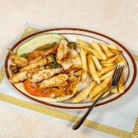 Chicken Fajita on a Pita · Strips of chicken grilled with peppers, onions, mushrooms, and tomatoes on pita bread. Serve...