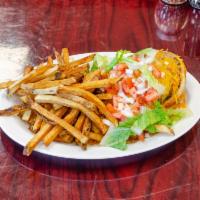 Slopper  · Served with green chili sauce, cheddar cheese, diced tomatoes, onions, and lettuce. Served o...