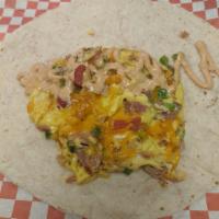 Western Wrap · Scrambled egg, ham, swiss, green pepper, red onion, tomatoes with a chipotle mayo