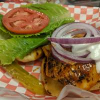 Buffalo Chicken · Spicy Buffalo chicken breast, blue cheese dressing romaine lettuce, tomatoes, red onion and ...