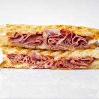 Pastrami Melt · Pastrami, provolone, red onion and tomato on grilled sourdough. 