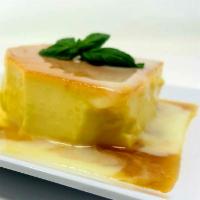 Flan Tres Leches · Rich and creamy custard textured topped with condensed milk