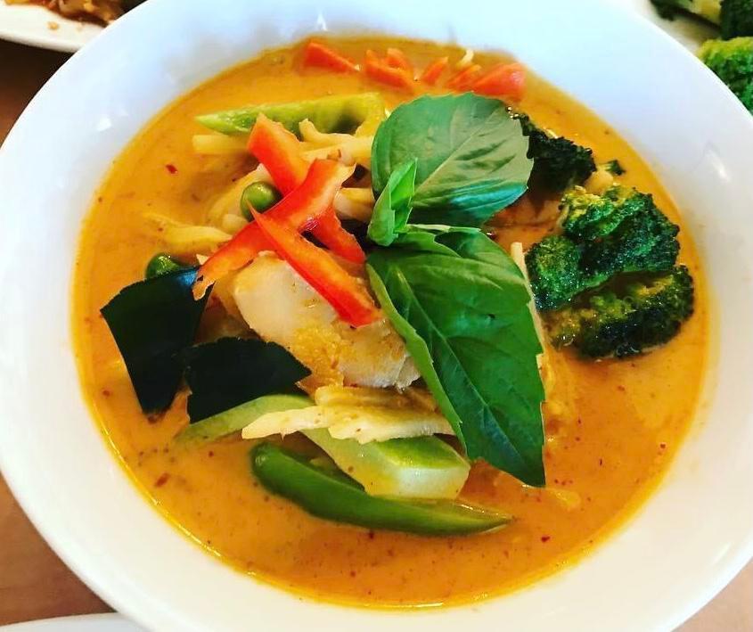 Red Curry · Red curry paste ,Coconut milk,Bamboo shoots,Bell pepper,Eggplant &Basil. 