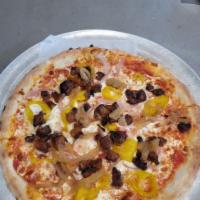 Hawaiian Punch Pizza · Tomato sauce, mozzarella cheese,  roasted pineapple, caramelized onions,  pickled red onions...