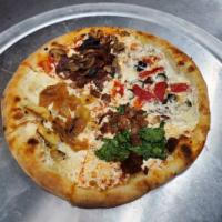 Four seasons pizza · 1st Quarter- Tomato Sauce, Mozzarella Cheese, Spinach & Impossible Meat; 2nd Quarter - White...